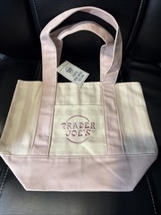 Trader Joe’s Mini Pastel Stripe Canvas Tote Bag Pink Limited Edition