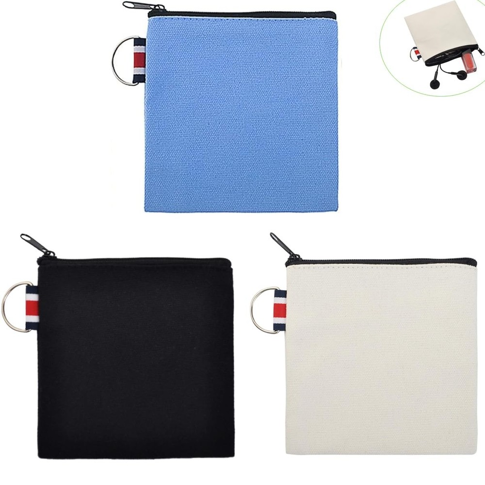DraCra 3 Pack Small Canvas Zipper Pouch with Hanging Ring Square Multicolor