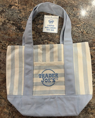 Trader Joe’s Blue/White Striped Mini Canvas Tote Bag 13x10x6 Cotton Blend