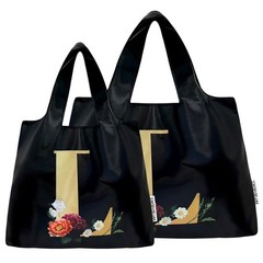 Large Small Nylon Reusable Grocery Bags Initial Letter Tote Gift Set of 2