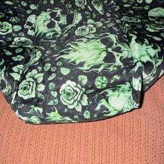 Asylum Foldable Reusable Shopping Bag Polyester Skull Floral Black Green
