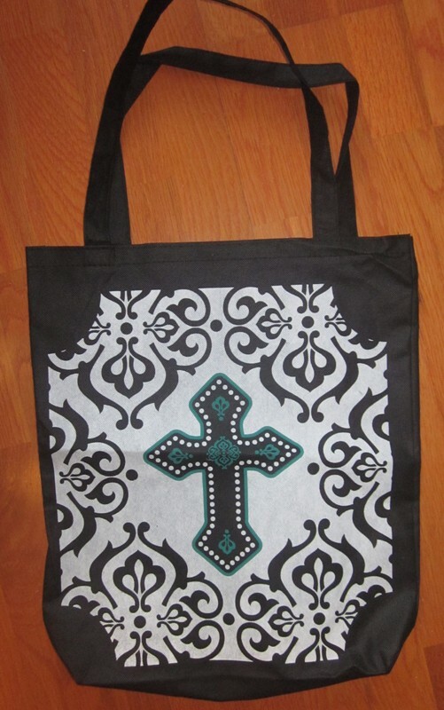 Set of 3 Christian Brand Black & White Cross Nylon Fabric Shopping Tote Bag New