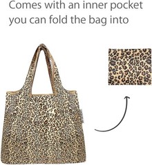 Foldable Tote Nylon Reusable Grocery Bag Set of 2 Leopard Print