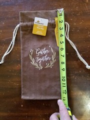 Wine Bottle Brown Tote Gather Reusable Gift Bag Cotton Canvas Weave Type Fabric