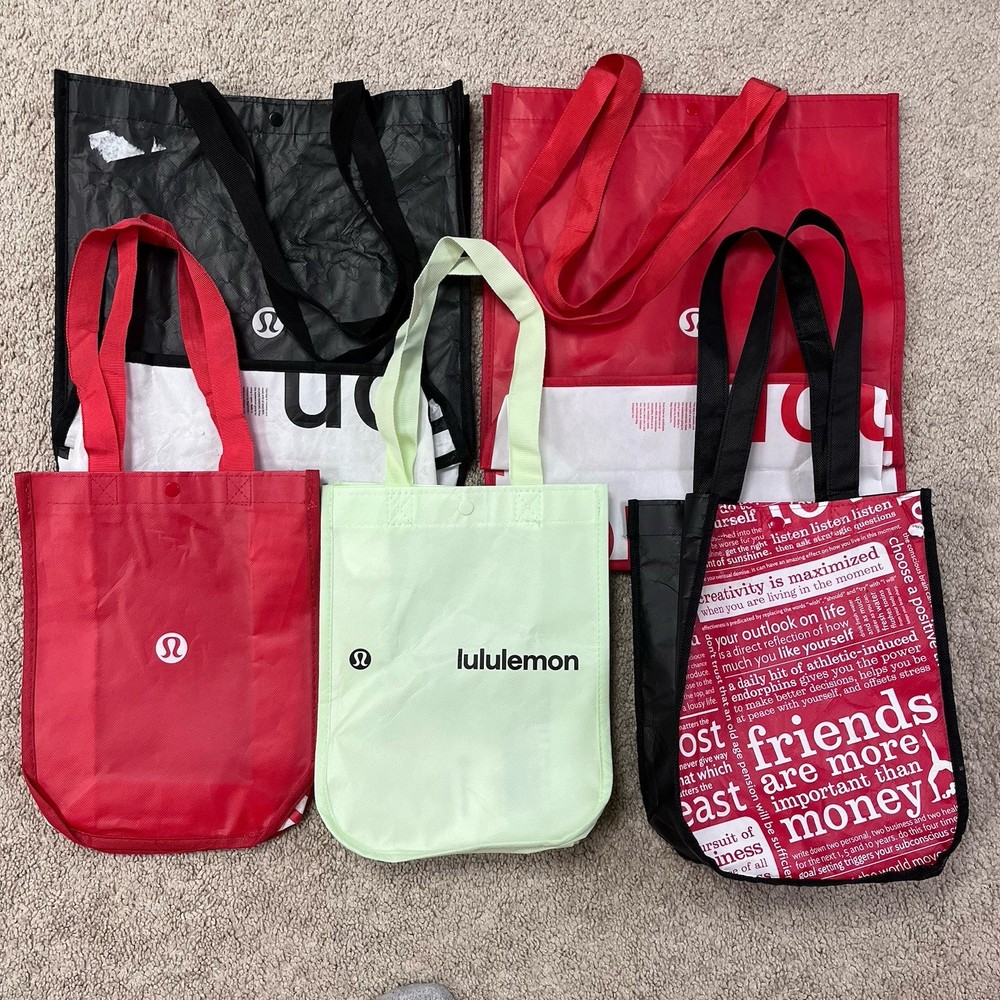 Lot of 5 Lululemon Reusable Shopping Bags Totes Red Black 2x Big 3x Small Sizes