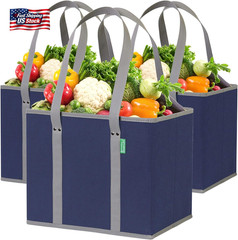 Reusable Grocery Bags (3 Pack) – Heavy Duty Reusable Shopping Bags with Box Shap