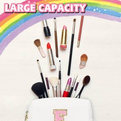 Gosuoa Initial Makeup Bag,Personalized preppy bag Waterproof PU Leather White
