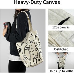 Canvas Tote Bag for Women, Aesthetic Tote Bag with Zipper Poet
