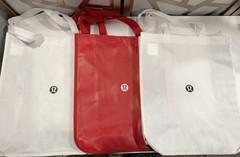 New Lululemon Reusable Button Large Tote Shopper Shopping Bag Lot 3 White & Red