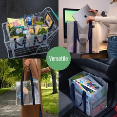 4 PCS Clear Reusable Grocery Bags Heavy Duty Shopping Handles Hard Bottom