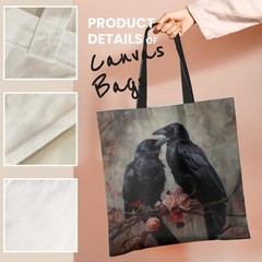 Aesthetic Goth Canvas Tote Bag – Gothic, Black Raven Couple, Women’s Cloth Sh…