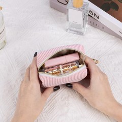 Playexen 3PCS Makeup Bag Set, Corduroy Cosmetics with Ring Buckle, Pink