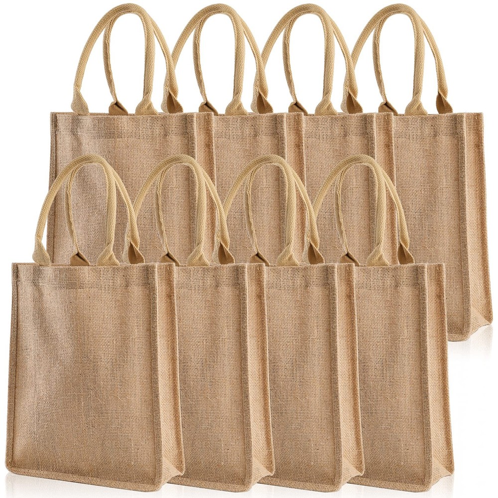 8 Pack Jute Burlap Tote Bags Beach Lined Grocery Totes Bridesmaid 9.8×11.8×3.9