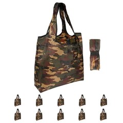 10 Pack 15×4.5×15 Inch Camo Reusable Shopping Bags with Handles Bulk, Foldabl…