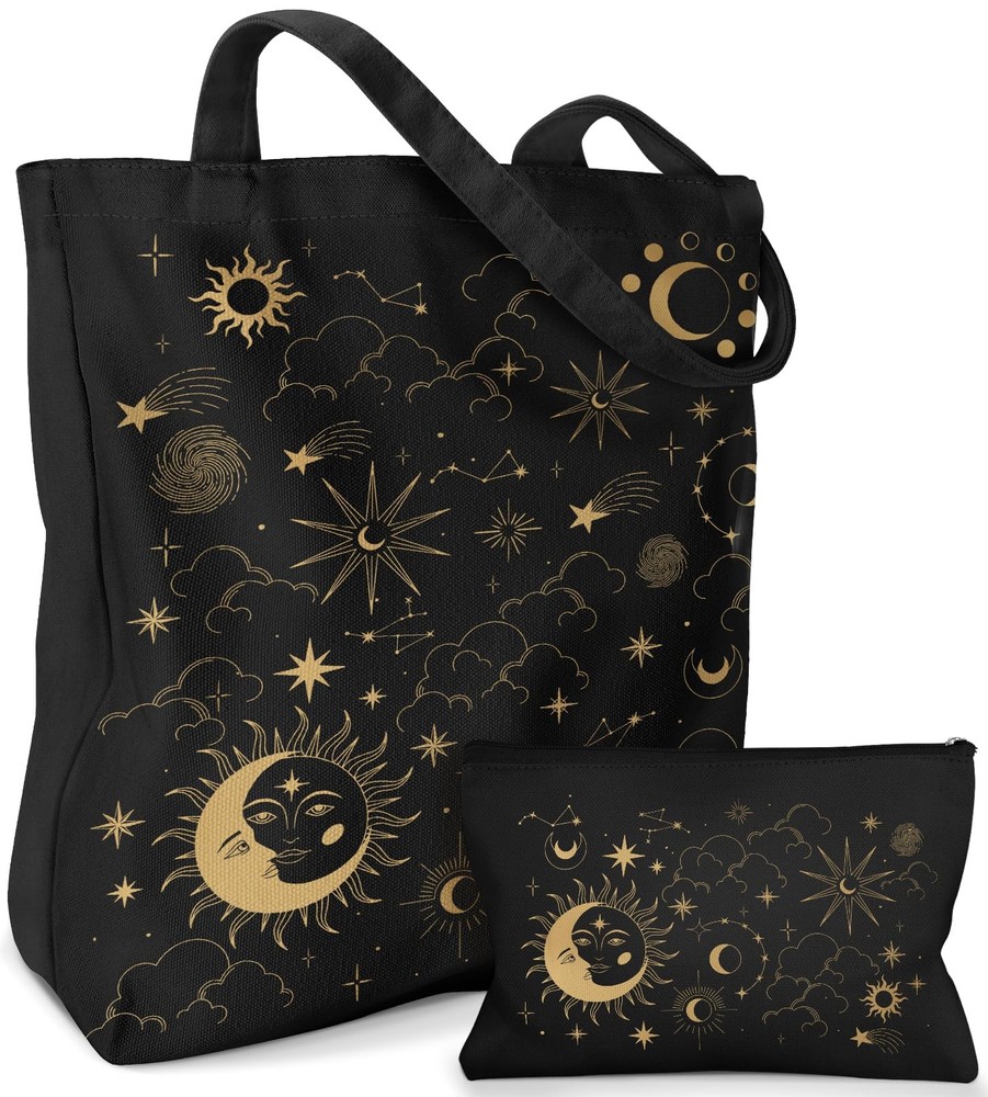 2 Pack Canvas Tote Bag – Reusable Canvas Totes with Makeup Zipper Pouch Women…