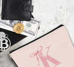 Dejfel Initial Coquette Pink Bow Makeup Bag,initial K Personalized Teen pinkK