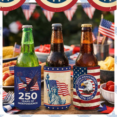 Pickmesh 12 Packs 4th of July Can Cooler Sleeve 250th Anniversary Independence D