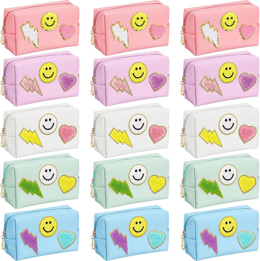 Silkfly 15 Pcs Preppy Patch Makeup Bag Bulk End of the Year Teacher Colorful