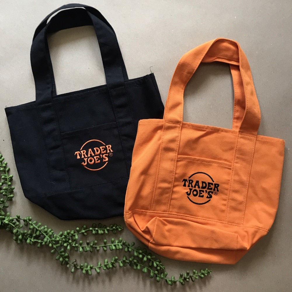 2 Trader Joe’s Mini Canvas Tote Treat Bags ~ Black + Orange ~ Halloween 2025