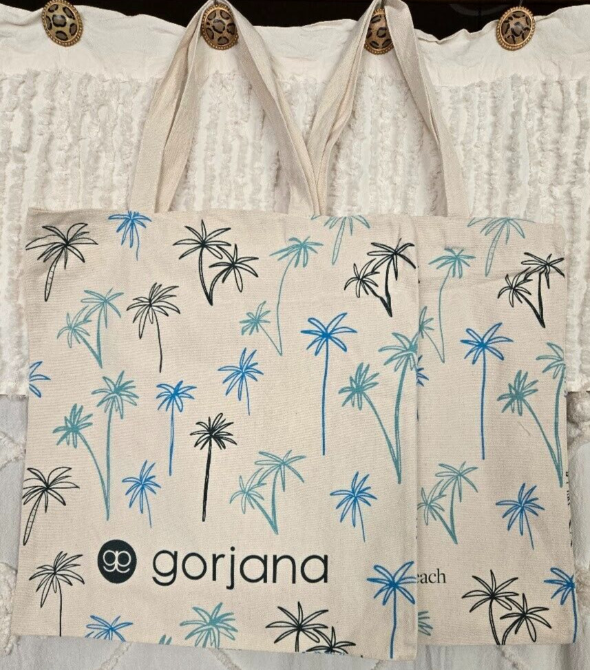 Gorjana Canvas Tote Palm Trees Limited Edition Shopping 2-Bags 16″ x 15″ Natural