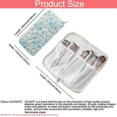 JOVAKIT Quilted Makeup Brush Holder Travel Cosmetic Bag for Blue Floral