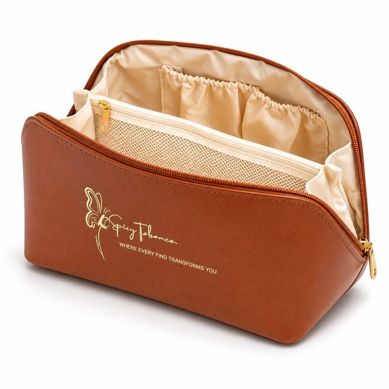 Spicy Tabanca Luxury Cosmetic Bag for Women – Vegan Leather Makeup Brown