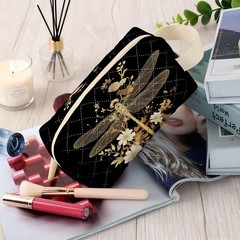 SuoSycorax Golden Dragonfly Printed Quilted Makeup Pouch One Size, bjz16901