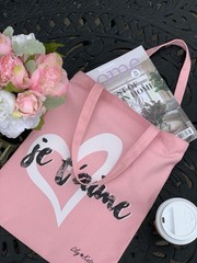 Lily Kate Pink Canvas Foldable Tote ‘je t’aime’ Heart Design