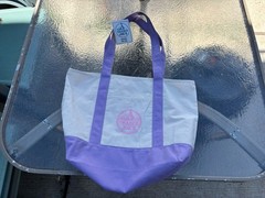 Trader Joe’s Large Reusable Cotton Tote Bag, Purple & White Color Block