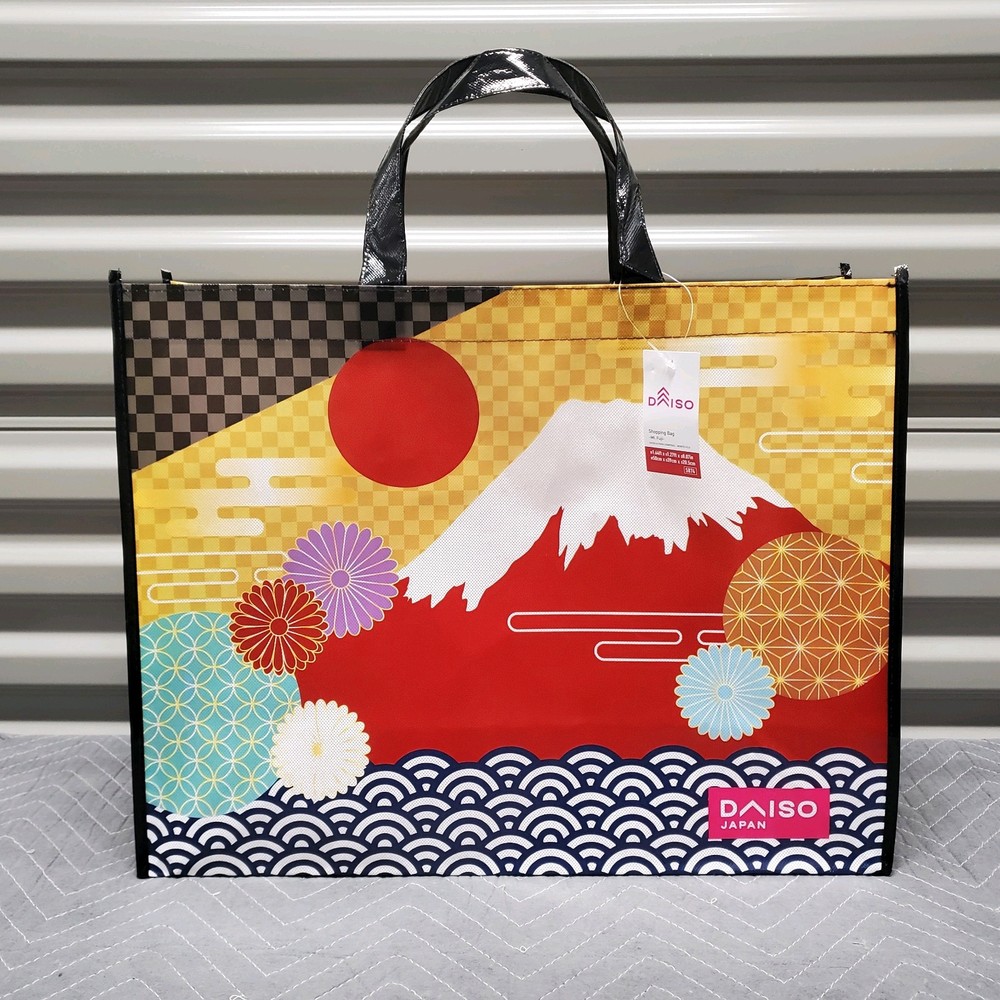 MT. FUJI Nihonga Reusable Grocery Shopping Tote Bag LARGE 19x15x8″ Daiso Japan