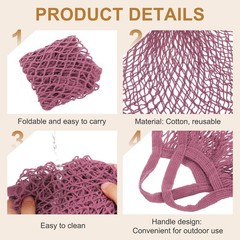 Reusable Mesh Produce Storage Bag Washable Portable Bag Short Handle Pink Purple