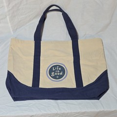 Life is Good Cotton Foldable Tote Bag Zippered Interior Pocket 22in tall