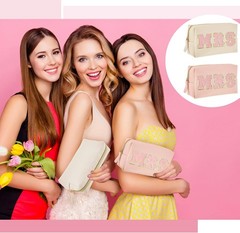 Cunno 24 Pcs Preppy Makeup Bag PU Leather Cosmetic Light Pink, Beige