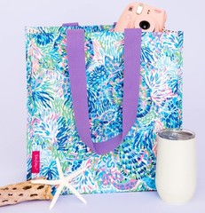 Purple/Blue Market Shopper Bag, Reusable Grocery Tote with Comfortable Should…