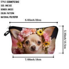 Livel lhood Floral Chihuahua Makeup Bag Cute Small Organizer 02