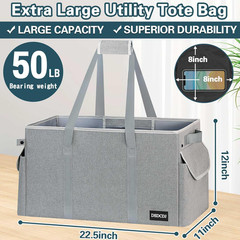 Standing Extra Large Utility Tote Bag with Hard Bottom & Hard Sides, Heavy Duty