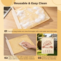 Beeswax Bread Bags for Homemade Bread, 2pcs Reusable Cotton 17”x13”, Beige