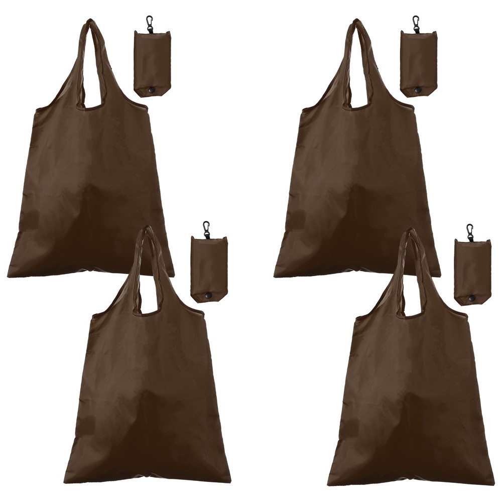 4 Pack Foldable Travel Bag with Handles, Washable Shopping Tote Pouch, Brown