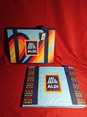 2 ALDI Collapsible Box Bags 14x11x10 Blue / Rainbow – NWT
