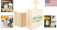Durable Eco-Friendly Grocery Bags – 50 Large Reusable Tote Bags, 14.5″x14″