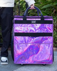 TOJNMAKE Reusable Grocery Bag with Wheels (Large, Glitter Purple), Rolling Sh…