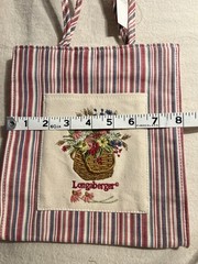 NEW Longaberger Small Canvas Tote Striped Floral Embroidered Red Green Blue Bag