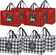 8 Pack Extra Large Christmas Gift Bags, Reusable Tote Bags with Handle Non-Wo…