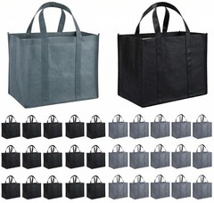 30 PCS Large Reusable Heavy Duty Foldable Grocery Shopping Tote Bags Black