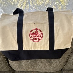 Trader Joe’s Canvas Foldable Reusable Shopping Bag Beige Black