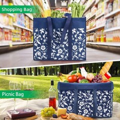 4-Pack Blue Reusable Grocery Bags Foldable Tote Bags with Reinforced Handles