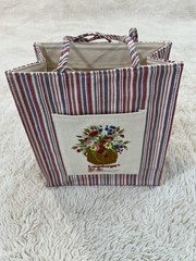 NEW Longaberger Small Canvas Tote Striped Floral Embroidered Red Green Blue Bag