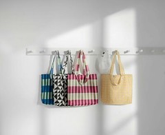 2 IKEA Skynke Reusable Shopping Bags Handles Pouch Plaid Polka Dot Sustainable