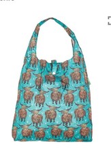 Eco Chic Lightweight Foldable Reusable Tote Shopping Bag Highland Cow Scotland