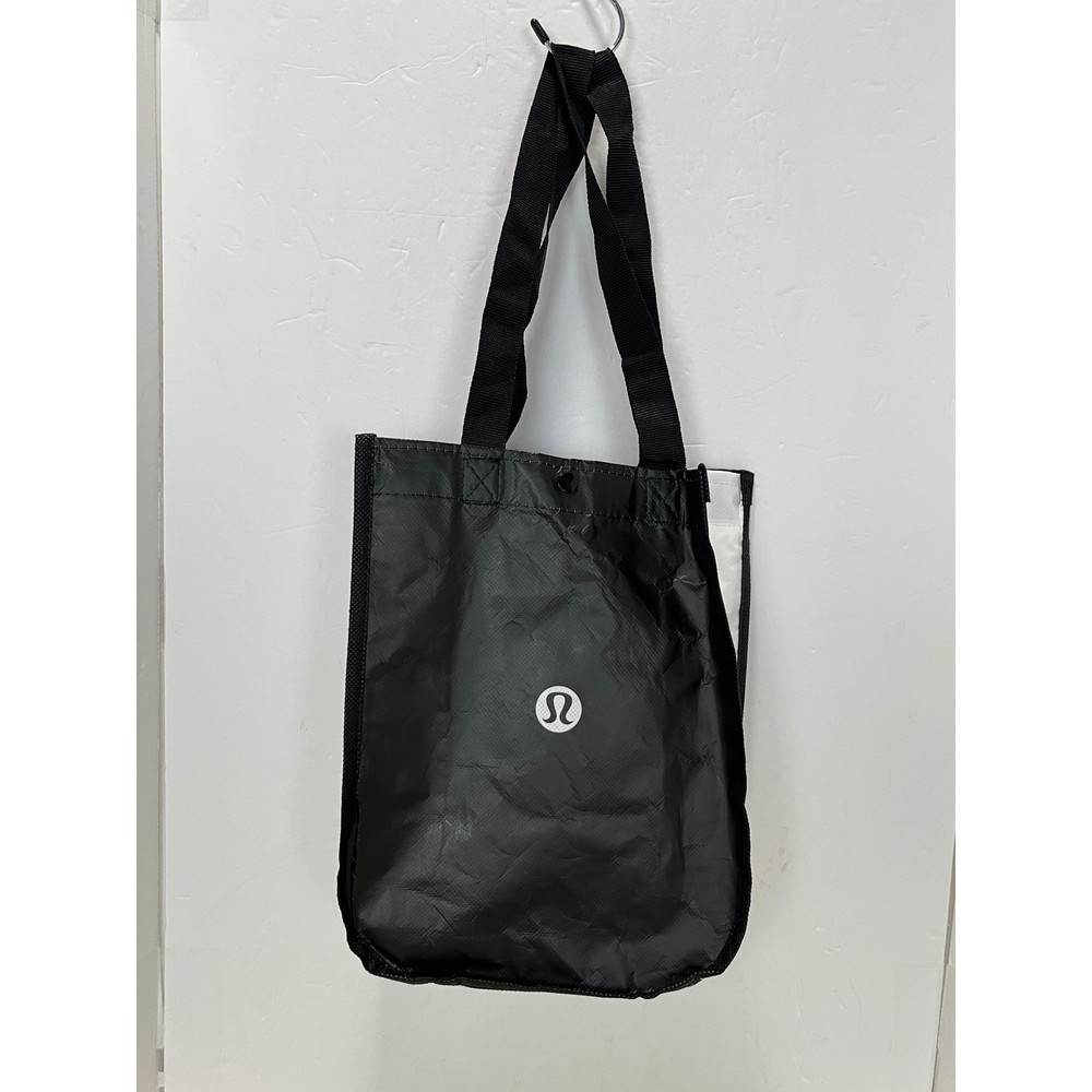 Lululemon Small Reusable Shopping Bag Black White SnapClosure Eco